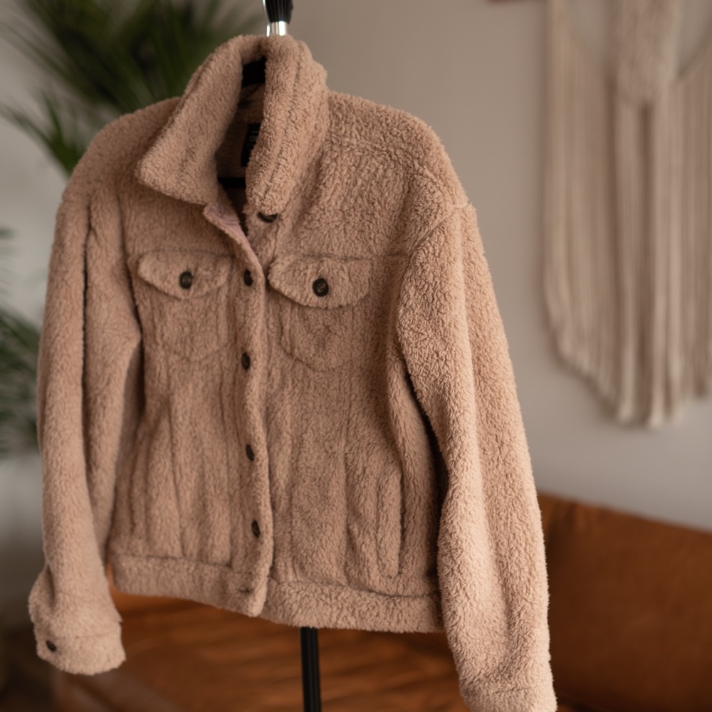 Tan Teddy sweater jacket